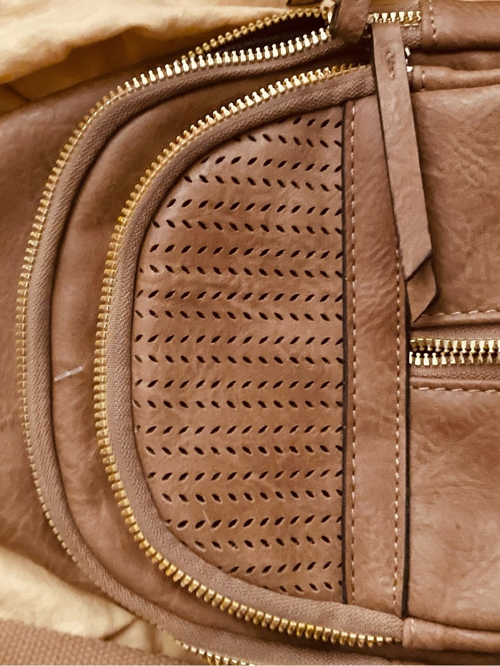 Brown Perforated Women's Crossbody Bag - Classic Leather Look